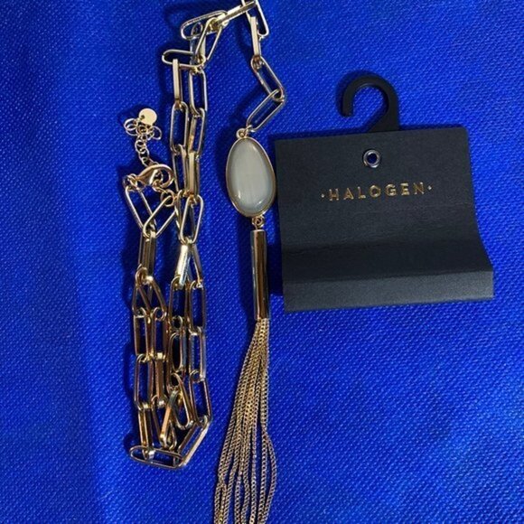 Halogen Stone Y-Drop Tassel Oval Link Necklace - Picture 7 of 7